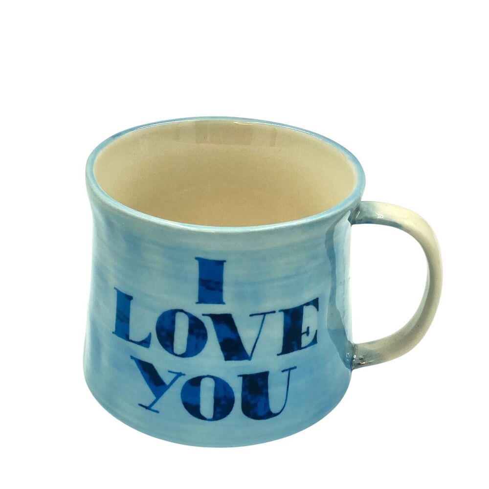 Anthropologie Mug I Love You/Me Too  Blue With Heart Rustic Paint
